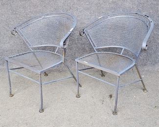 Vintage Mid Century Modern Wrought Iron Outdoor Garden Patio Arm Chairs

