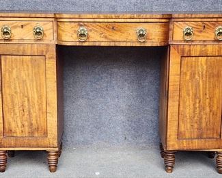 Antique Satin Wood Banded Top pedestal desk buffet credenza Fancy brass pulls
