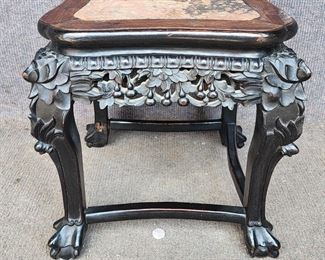 Antique 19th Century Carved Hardwood Marble Top Low Table
