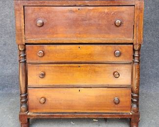 Antique Stained Red Pine 4 Drawer Chest Dresser
