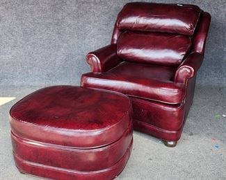 Ethan Allen Red Pleather Library Chair with Ottoman
