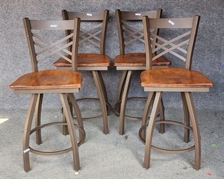 4 Metal & Wood Swivel Bar Stool Chairs
