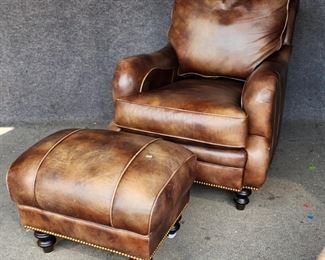 Vintage King Hickory Leather club Chair & Ottoman

