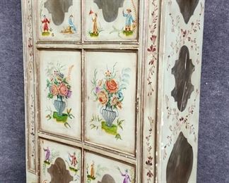 Lovely Antique Painted 2 Door Footed Cabinet Chinoiserie Design with Urns and Flowers
