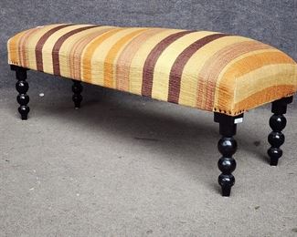 Vintage Kilim Striped Upholstered Window Bench Set
