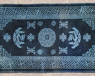 Vintage Teal & Navy Asian Wool Rug Hand Knotted
