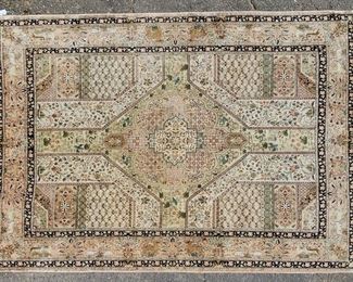Fine Persian Silk Animal Hand knotted Tightly Woven Area Rug: Pink, Black, Cream, Olive
