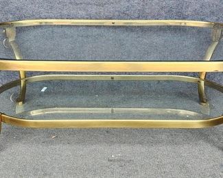 Fantastic Vintage French 2 Tier Solid Brass Rams Head Beveled Glass Coffee Table High Quality
