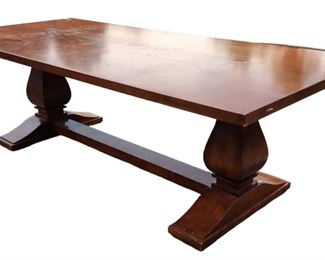 Vintage Double Pedestal Stained Wood Solid Top Dining Table
