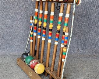 Vintage Croquet Set with Stand
