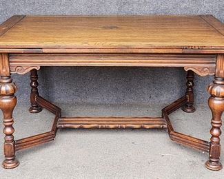 Antique Jacobean Tavern Style Dining Table with Built in Extension Leaves
