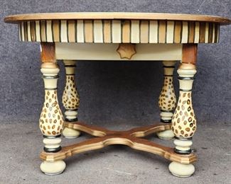 Fancy Handpainted Center Table Moves up or down with Built in Extension Leaves
