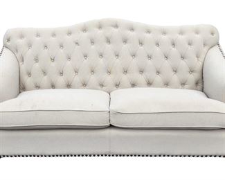 20th Century Tufted Sofa Brass Tack Trim
