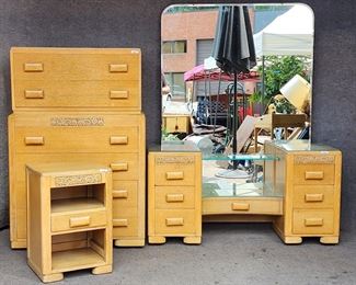 Antique Art Deco Vanity Tall Chest & Side Table
