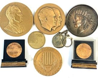 President Nixon, Nixon & Agnew, Secret Service Centennial, and Lucky Indian Head Penny Bronze Medals With White House & Treasury Building Copper Medallions, Pope Pius III Medal, & US Veterans Medal
