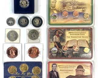 1979, 1981, & 1999 Susan B. Anthony Dollar Proofs, 1991 Mount Rushmore Half Dollar Proof, 2009 Ultimate Lincoln Anniversary Cents Set, Merry Monarch Festival Hawaii 1965 Medal, and More Assorted Medals/Tokens
