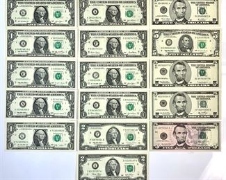 Uncirculated Green Seal $1, $2, & $5 Federal Reverse Notes

