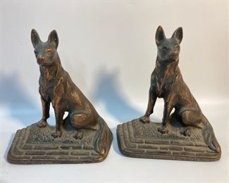 Antique Cast Iron Belgian Malinois German Shepherd Dog Bookends
