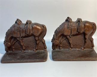 Vintage Verona Horse Grazing Cast Iron Bookends
