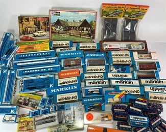 Large Collection of Vintage Marklin West Germany, Matchbox and More HO Scale Model Train Sets and Cars and Pieces - Control Panels, Train Tracks, Train Carriages, Train Cars and More All In Original Box and Appear To Be New and Never Used - See Photos - All Train Car Boxes Contain Train Cars
