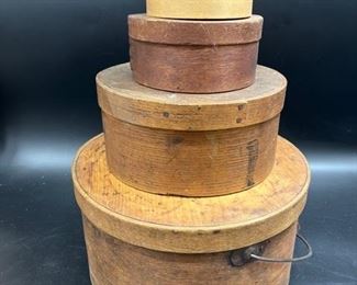 Lot of Four Antique Wooden Storage Circular Boxes
