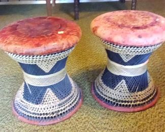 AFRICAN LEATHER TOP STOOLS