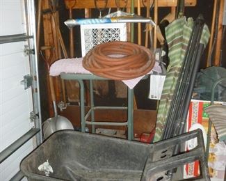 Wheel barrow, yard tools, etc