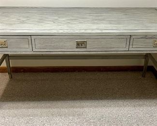 Ethan Allen Callum 3 Drawer Campaign Desk, Currently on Ethan Allen Website at $1870.00 in Unwashed Gray, Oak with Satin Sheen  and Distressed look.  