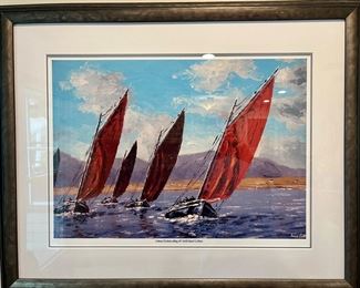 Ivan Sutton (Irish Artist) Galway Hooker Sailing Off Achill Island County Mayo.  Beautiful Framed Print.