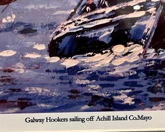 Ivan Sutton (Irish Artist) Galway Hooker Sailing Off Achill Island County Mayo.  Beautiful Framed Print.