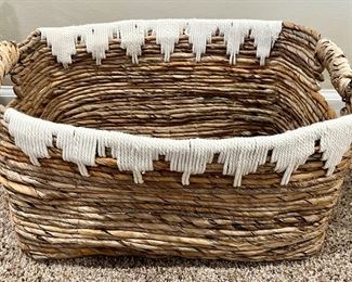 Natural Woven Basket with White Trim
