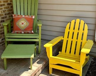 Lime Green Adirondack Rocker Chair with Ottoman andBright Yellow Adirondack Chair