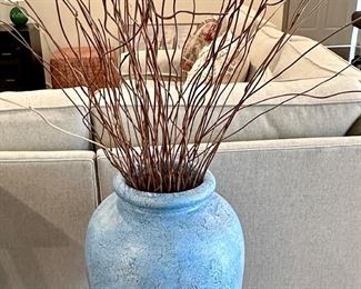 Beautiful Blue Vase at 32" Tall with Twigs Included.