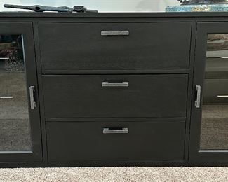 Ethan Allen Large Duke Media Center in Black , Lightly Distressed with Medium Sheen. 72" W x 18" D x 28" H. Currently on Ethanallen.com