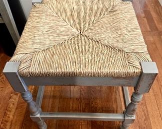 Distressed Gray Wood Bench with Rush Seat. Great Accent Piece.