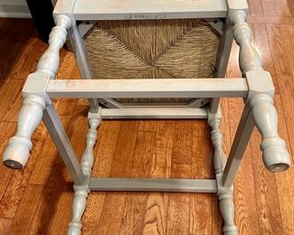 Distressed Gray Wood Bench with Rush Seat. Great Accent Piece.