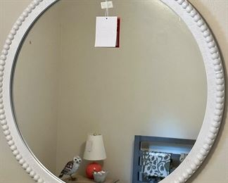 28" Round Beaded White Mirror