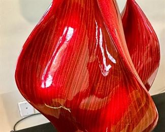 Striking Sculpture in Wood or Composite with Lacquer Red representing a Flame.