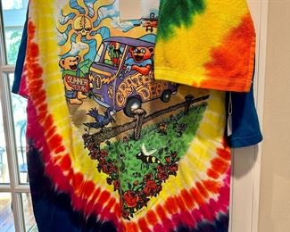 Vintage Grateful Dead Tie Dyed T-Shirt and Tie Dye Towel Repro Circa 2000