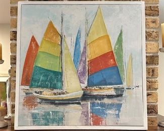 Very Colorful embellished Gicle'e would make a gereat addition to a nautical themed room, sunroom or Boat House.