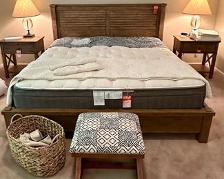 Ethan Allen Drake Louver King Platform Bed Frame with Alex X Night Tables 
