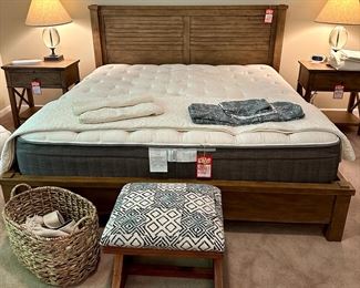 Ethan Allen Drake Louver King Platform Bed Frame with Alex X Night Tables 