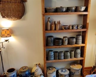 Early American Crocks and shelving unit