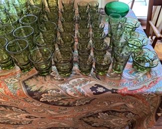 Green Fostoria glassware