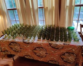 Green Fostoria glassware