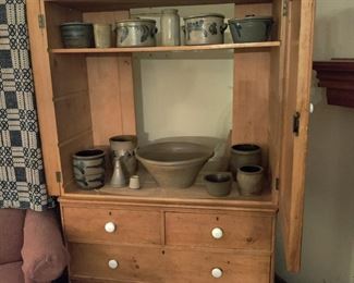 19th century distressed pine storage cabinet