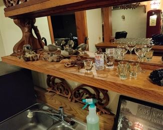 bar accessories and deco (mirror shelving unit not for sale)