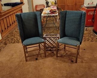 set of 2 cloth chairs, wine rack