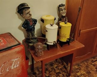 Laural and Hardy statues, vintage electric perculator