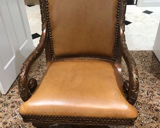 Pair of tan quality leather office chairs